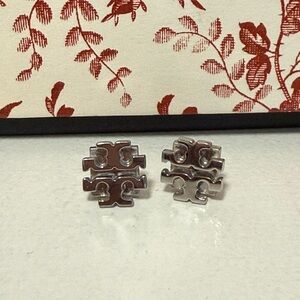 Tory Burch Silver Double-T Logo Stud Earrings